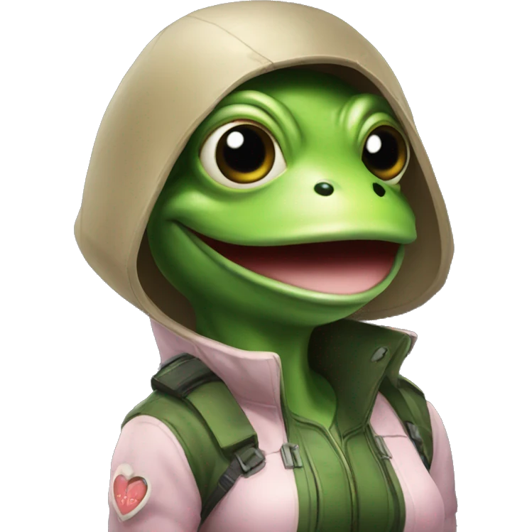 Frog wearing Jill valentines resident evil outfit emoji