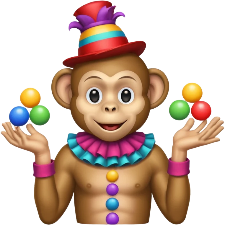 Monkey clown juggling balls, half body emoji