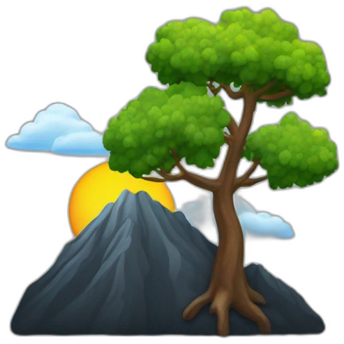 montagne noir avec un peu d'arbre avec un arc-en-ciel emoji