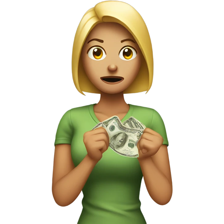 woman angry with a dollar on her hand emoji
