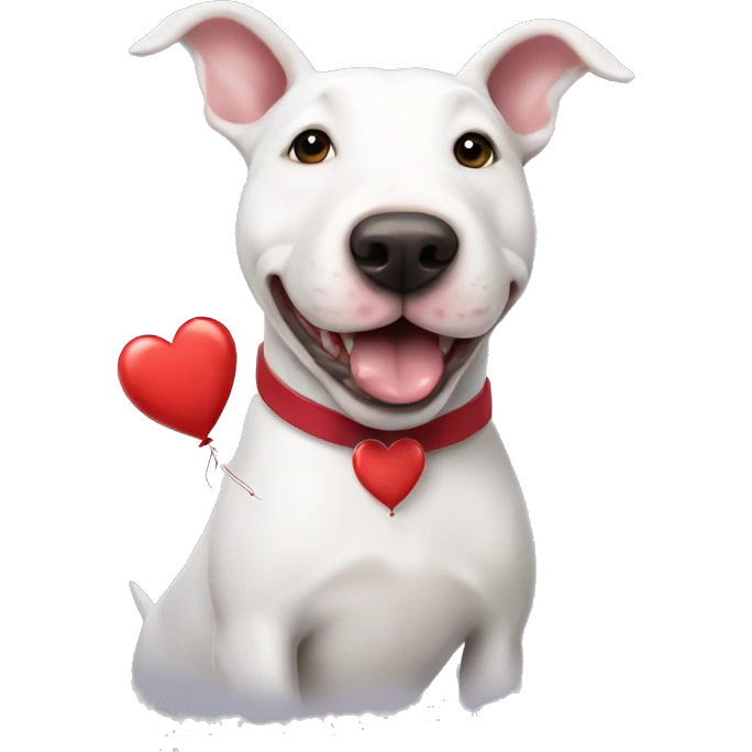 White Bull terrier with heart balloon   emoji
