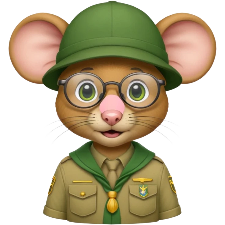 humaniod mice with a scout hat with glasses green uniform emoji
