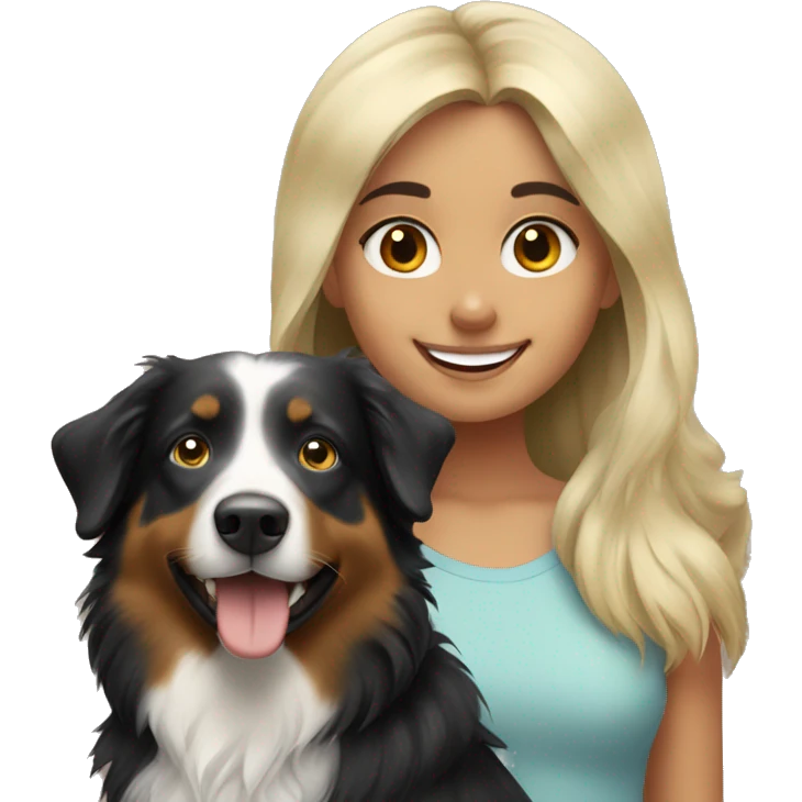 Blonde girl with happy black Australian shepherd emoji
