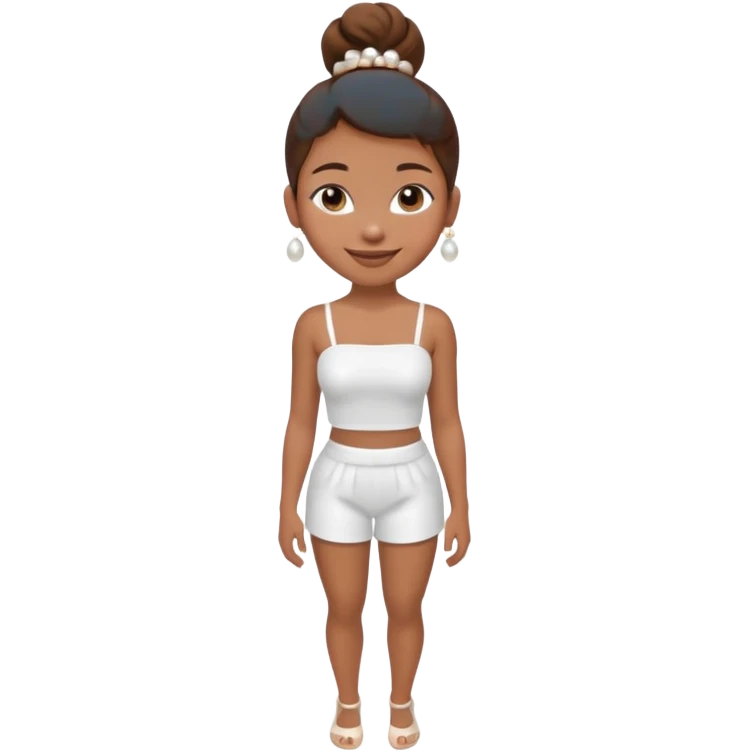 Full body, Light brown skin girl, brown hair in bun, smiling, white tube top, pearl earrings emoji