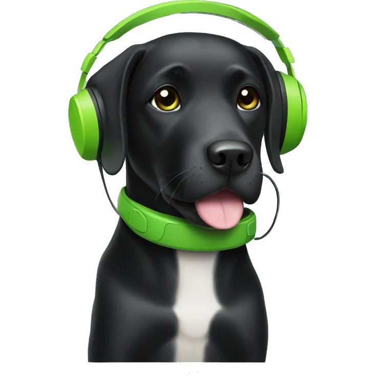 black Labrador with wearing green headphones  emoji