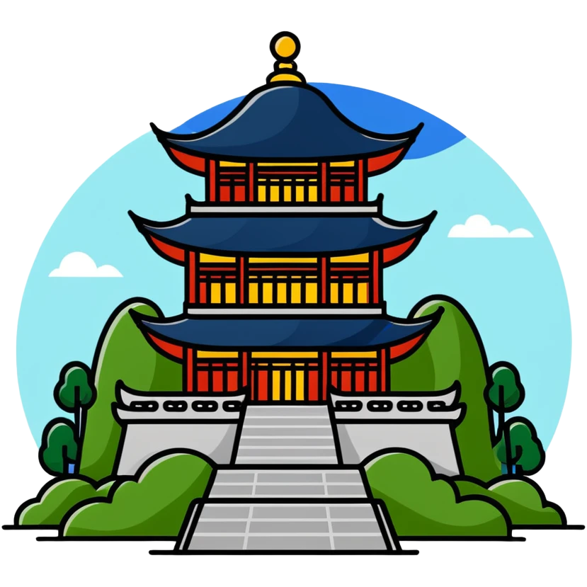 Taoist temple on a misty mountain emoji