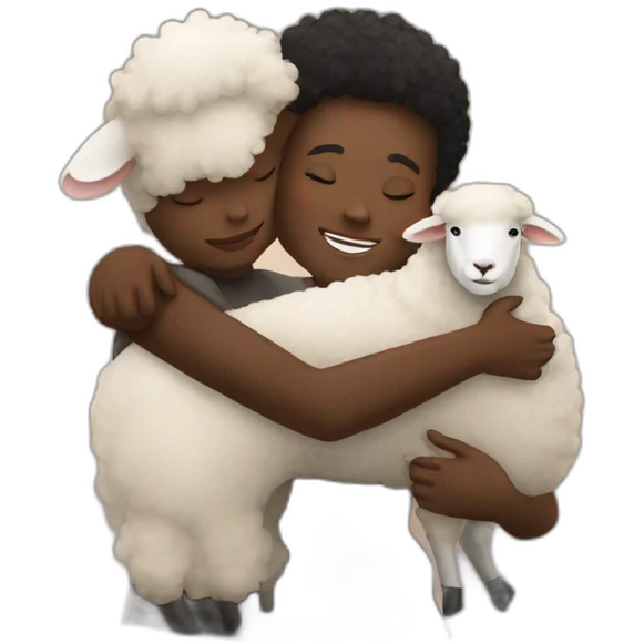 Black person and sheep hugging emoji