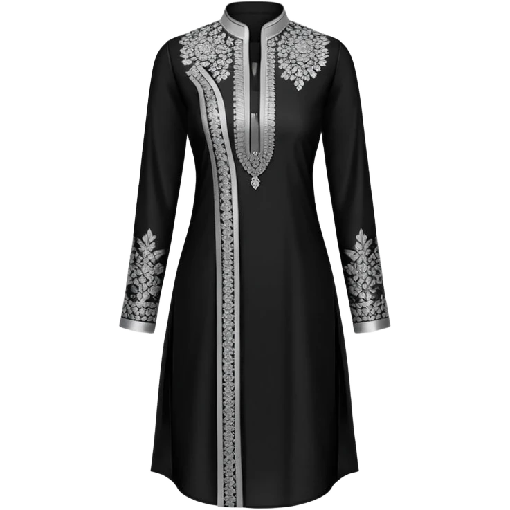 Elegant black kurti with silver embellishments and mandarin collar emoji