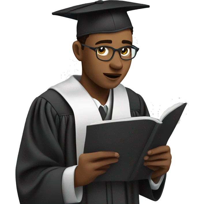 Young college graduate taking notes while looking up emoji