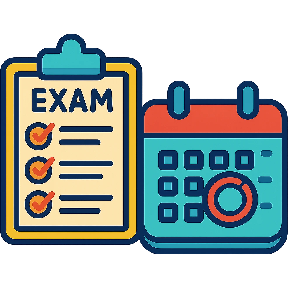 exam icon, calendar with exam date circled, vibrant style emoji