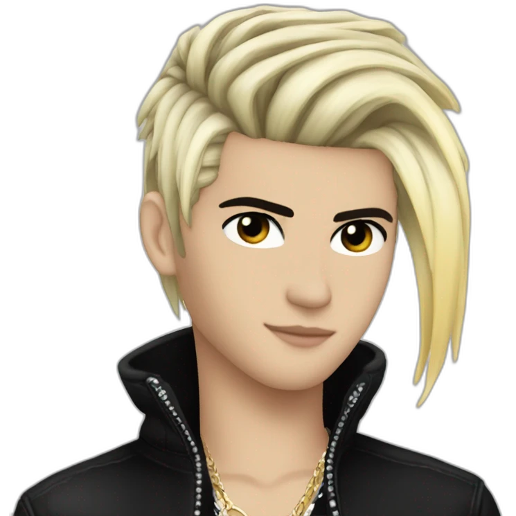 Bill Kaulitz black hair down with blonde highlights emo emoji