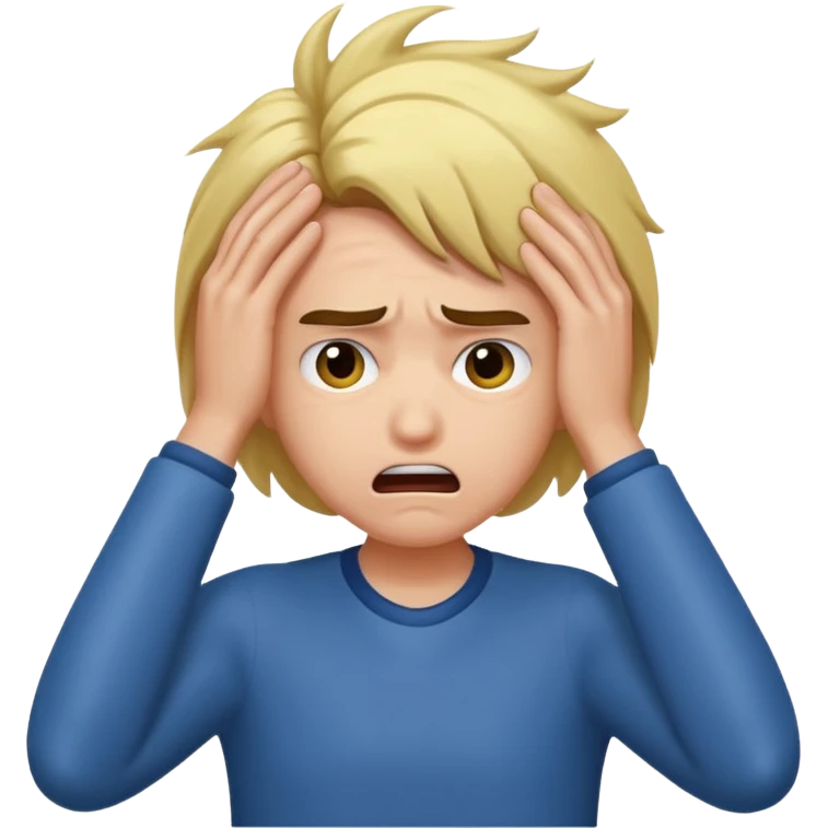 pulling hair out with upset face emoji