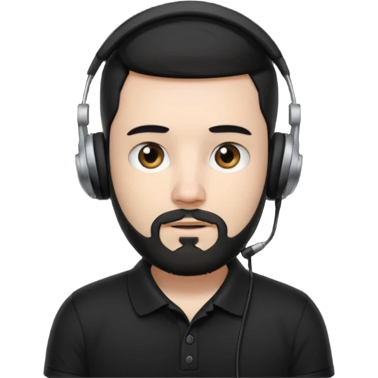 black and  hair with beard and headphones white skin male and nice polo shirt hair short on side black polo  emoji
