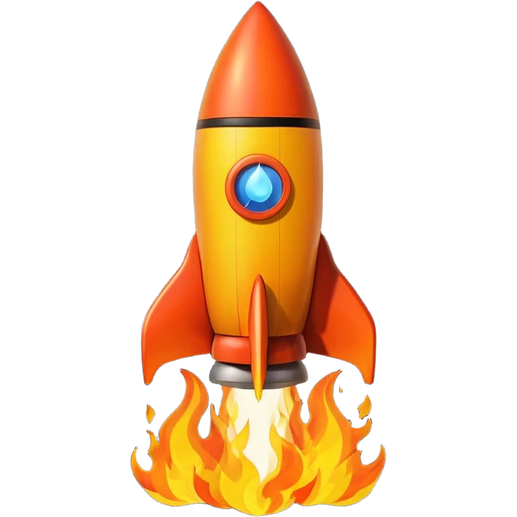 create a imoji showing rocket going in south east direction with proper flames."➘" direction. emoji