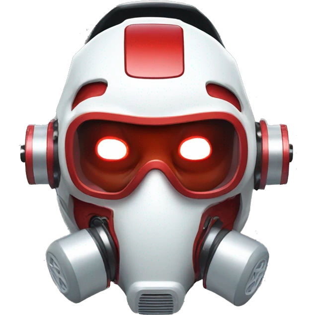 Red skin cyborg head with white respirator mask and circuitry emoji
