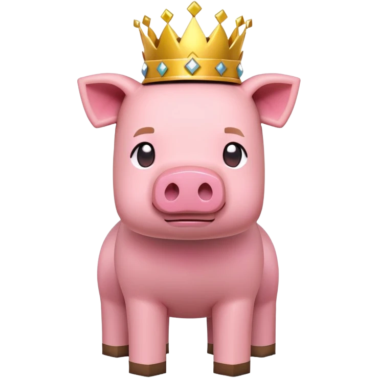 minecraft pig full body pink blocky animal with square head wearing a crown emoji