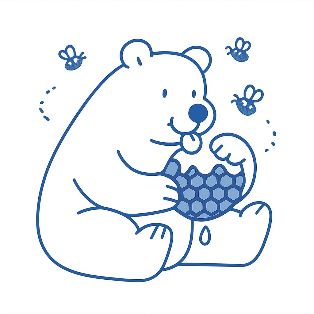bear eating honeycomb with bees flying around emoji