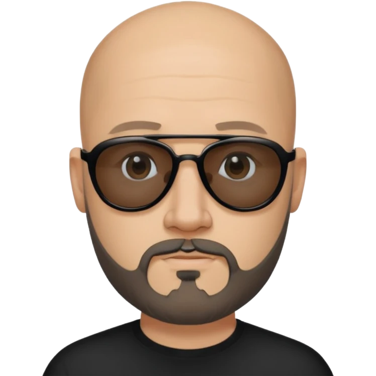 Bald man, wearing black fashion sunglasses, goatee beard emoji