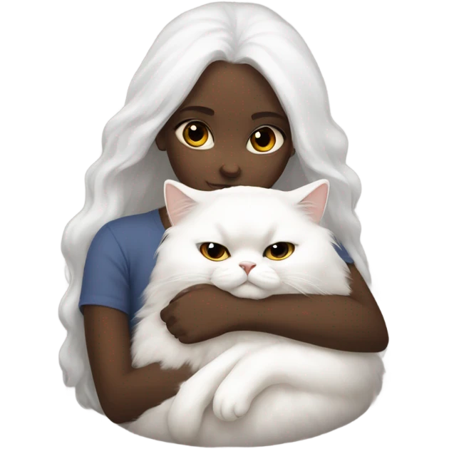 Black girl snuggling white Persian cat emoji