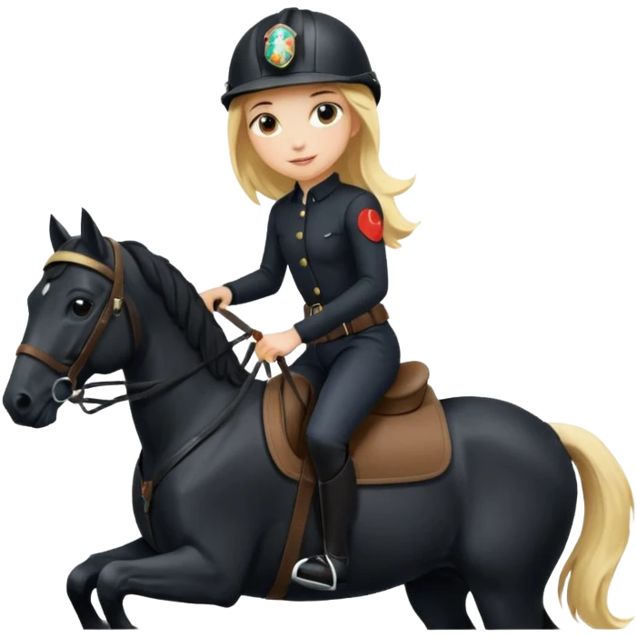Blonde girl riding a black horse emoji