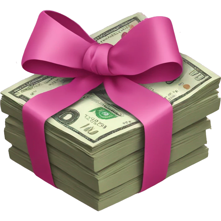 money stack wrapped in dark pink bow emoji