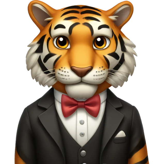 Smirking tiger with a bow tie emoji
