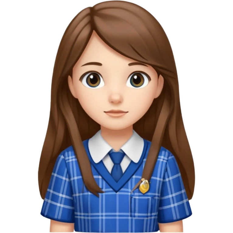 Blue plaid school uniform with skirt and long hair that's medium brown emoji