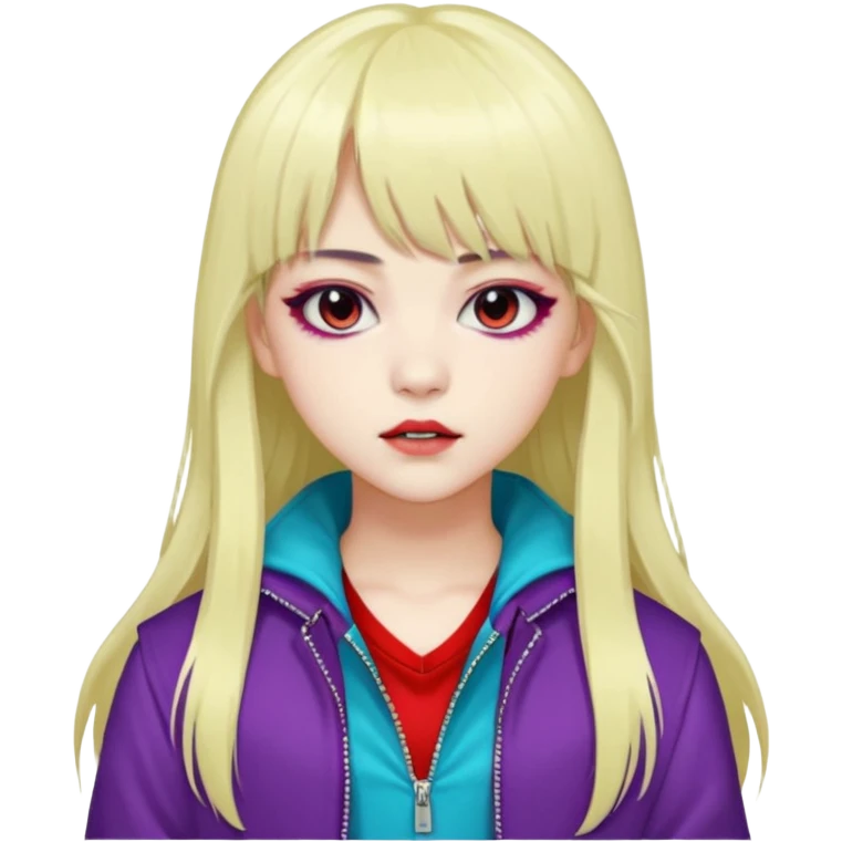  portrait-of-a-vampire-k-pop-idol,-wearing-a-stylish-streetwear-outfit-with-layered-colorful-clothing,-long-hair-with-bangs,-makeup,- emoji