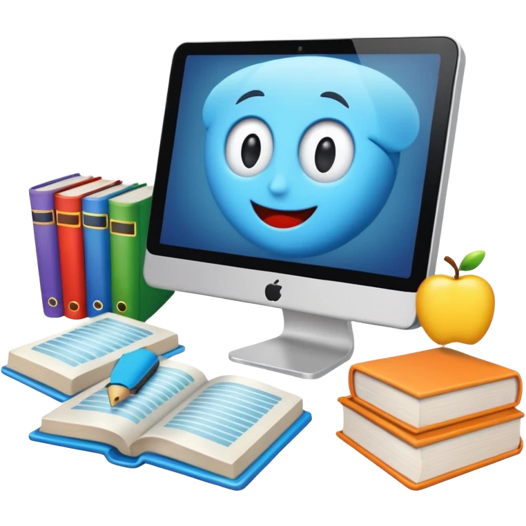 educational project, books and computer emoji