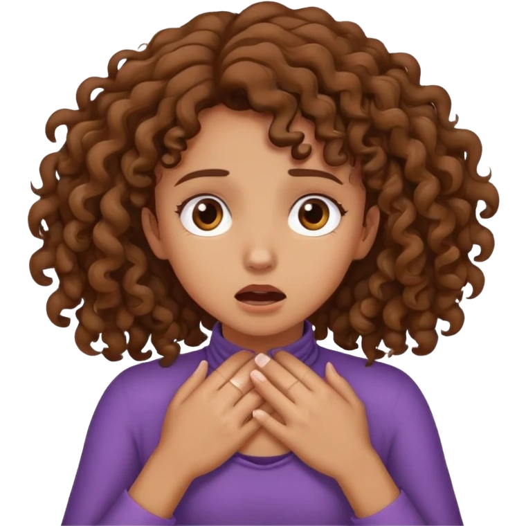 Girl with brown curly hair choking neck with hands  emoji