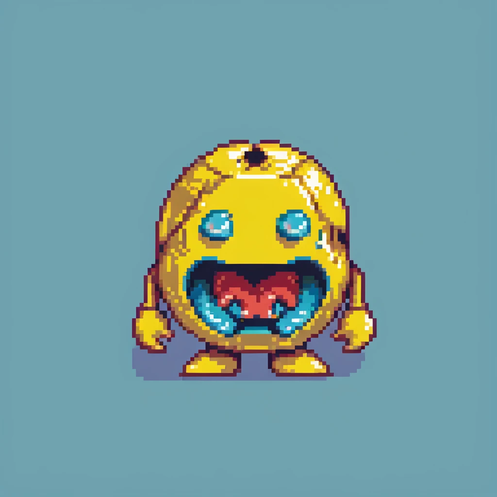 classic yellow Pac-Man character with open mouth in 8-bit style emoji