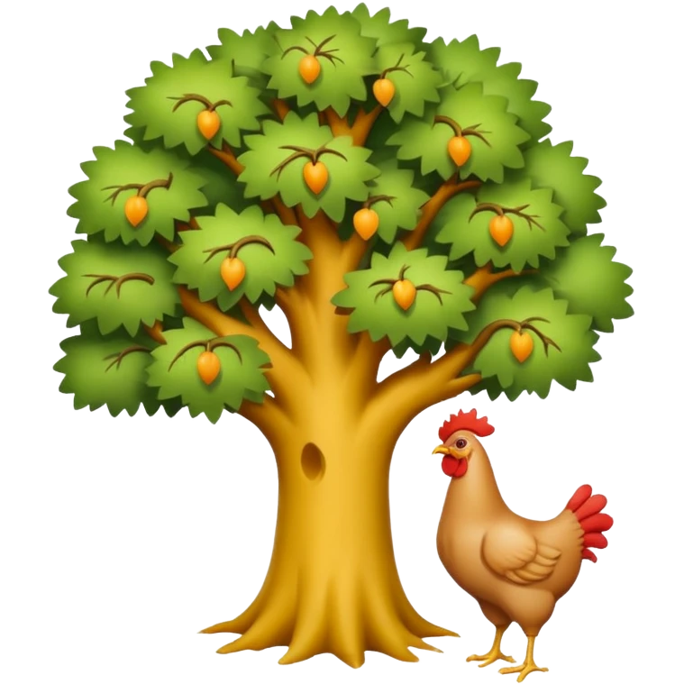 a tree with no leaves and a huge chicken on top emoji