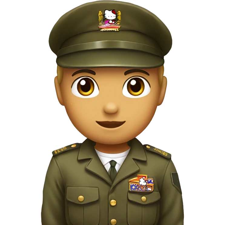 Hello kitty; tanned boy hello kitty in military uniform emoji