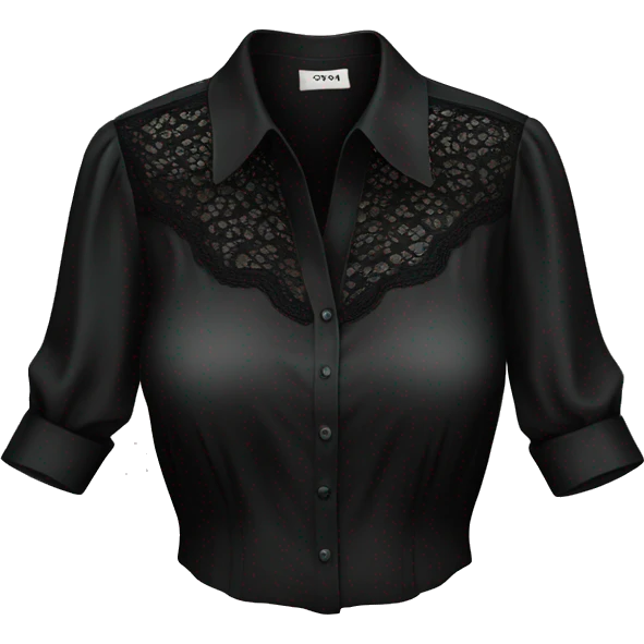 Realistic isolated black silk button up blouse with black lace. emoji