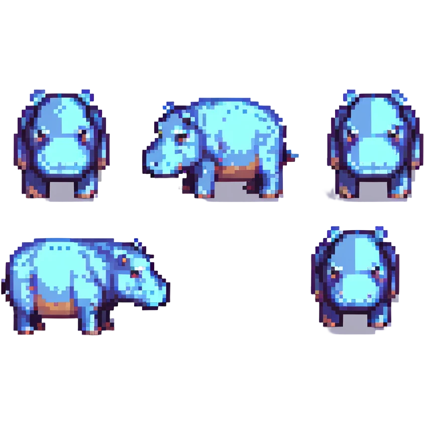 little hippos with 3 heads, different pose emoji