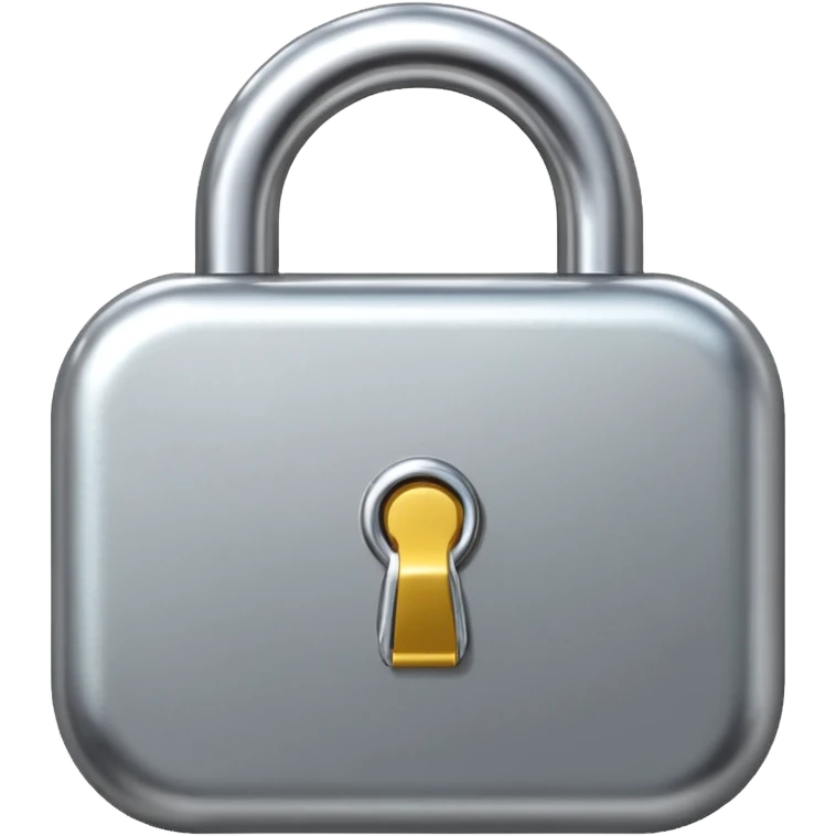 Chrome silver lock emoji, iOS emoji style, smooth metallic surface, rounded edges, reflective highlights, minimalistic emoji