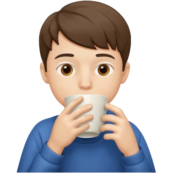 a boy drinking , the cup is touching his mouth, emoji