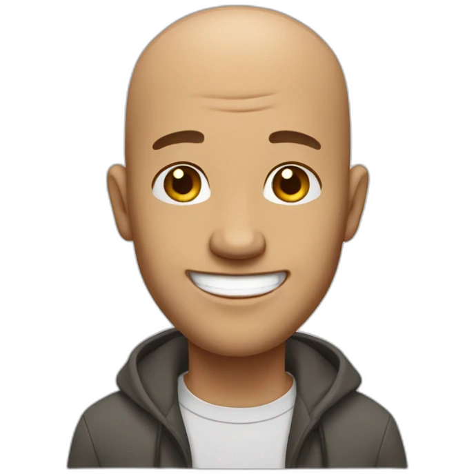bald man with thin facial scruff and a big smile emoji