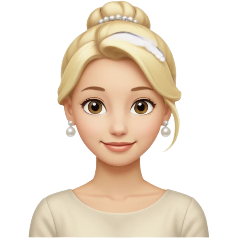 Blonde Women with Bun, Elegant Lady – blonde hair in neat low bun, pearl earrings, gentle smile.
 emoji