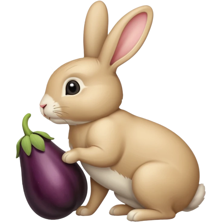 Un lapin beige avec une aubergine sur la tête emoji