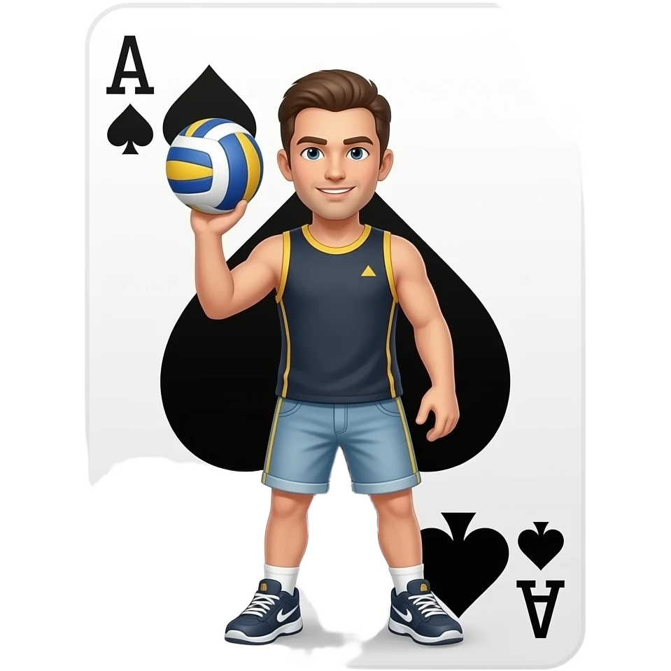 ace of spade with emoji eating a volleyball emoji