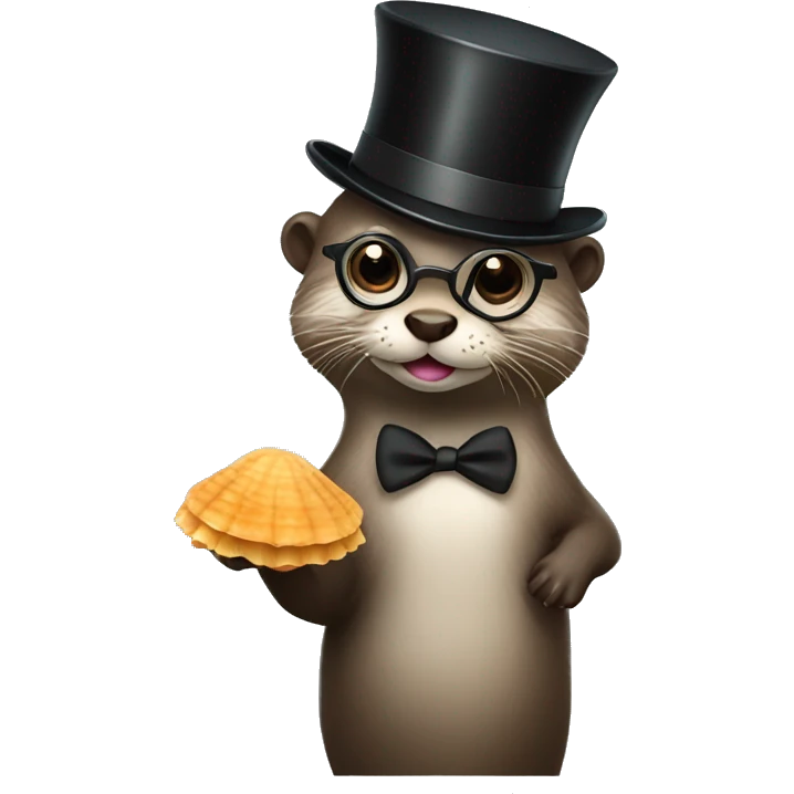 Cute Otter with glasses and top hat holding a lot of scallops emoji