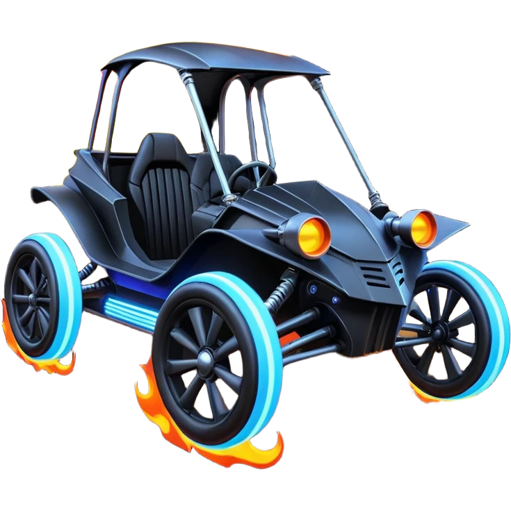 Mad max survival apocalypse ghostly sporty Darth Vader’s Batman-armored 1876 black graphite colored school buggy with horizontal holographic 3d flames painted on the body sides and neon under glow  emoji