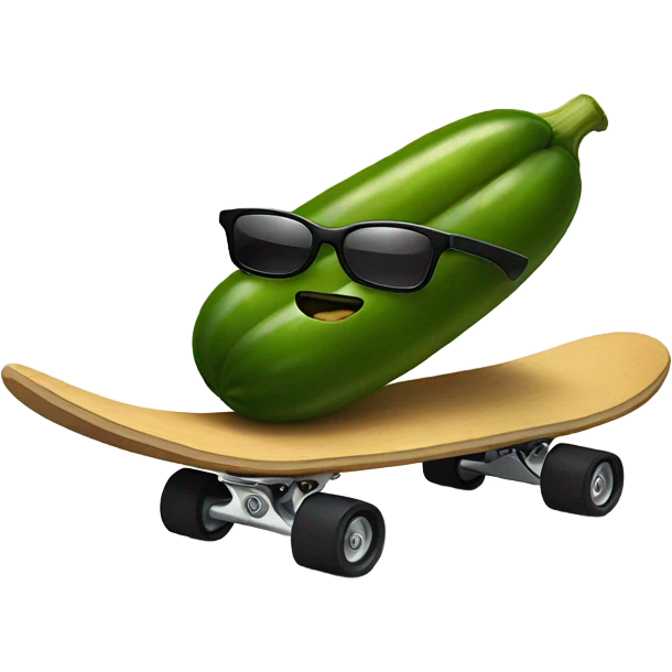 Pickle with sunglasses riding skateboard emoji