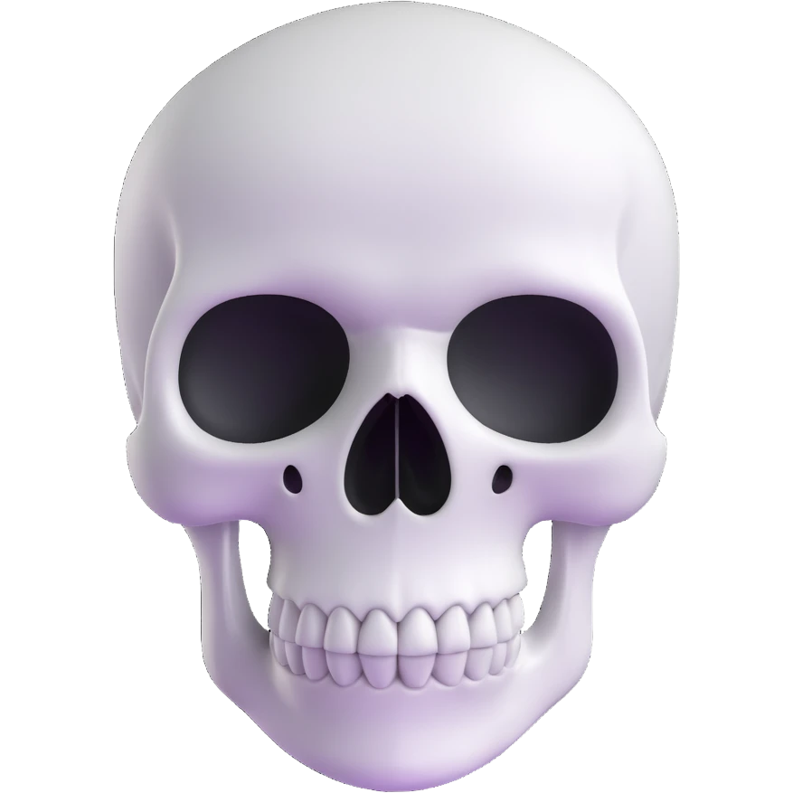 A cute, white-colored skull with soft, rounded features and a friendly expression, looking whimsical not frightening emoji