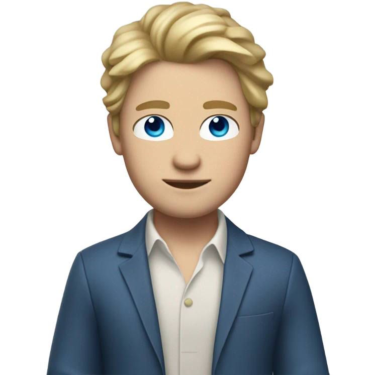 do a white skin man with dirty blond hair and blue eyes full body arms legs and a chic outfit  emoji