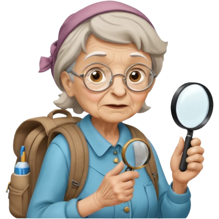 Explorer old woman backpack and magnifying glass emoji