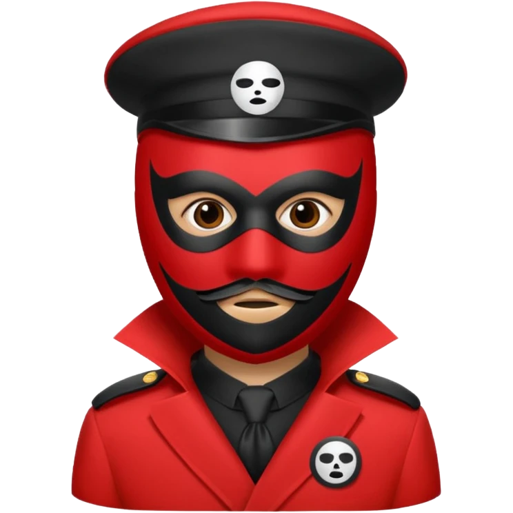 Draw a red-suited guard with black mask showing a white circle symbol in the center. emoji