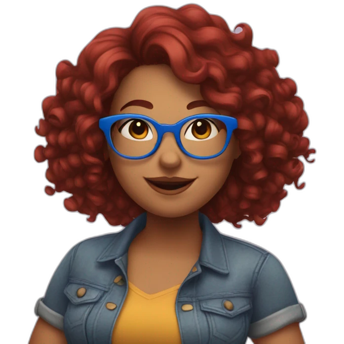 a-curvy-girl-with-dark-red-curly-hair-and-blue-glasses dancing emoji