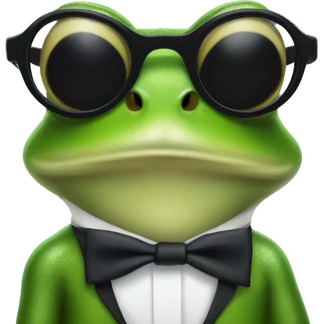 Frog wearing sunglasses wearing a black tie emoji